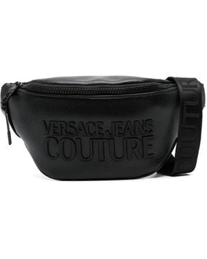 Versace Jeans Couture Logo-Lettering Grained Belt Bag - Black