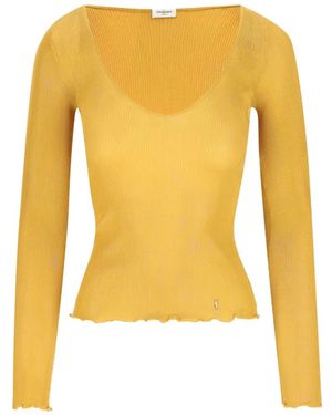 Saint Laurent Cassandre V-Neck Top - Yellow