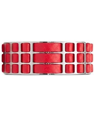 Fendi Ff Motif Leather-Panelled Bracelet - Red