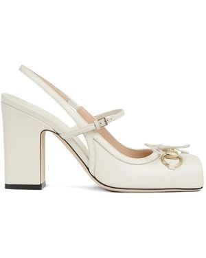 Gucci Horsebit Strap Leather Pumps - Natural
