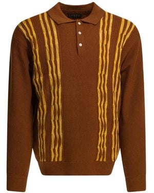 Beams Plus Polo-Collar Jumper - Brown
