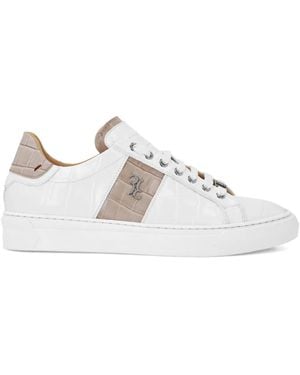 Billionaire Crocodile-Effect Leather Trainers - White