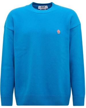MSGM Jersey con rosa bordada - Azul