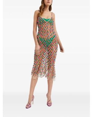 retroféte Calypso Beaded Fringed Beach Midi Dresse - Natural