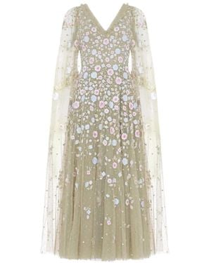 Needle & Thread Ethereal Blooms Cape-Sleeve Floral-Print Gown Maxi Dress - White