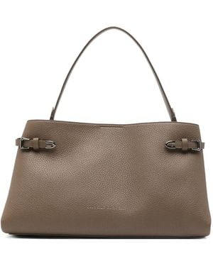 Brunello Cucinelli Sac Cabas Mia En Cuir Grainé - Brown