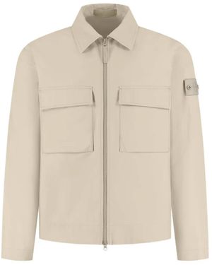 Stone Island Logo-Patch Zip-Up Jacket - Natural