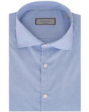 Canali Micro-Checked Button-Up Shirt - Blue