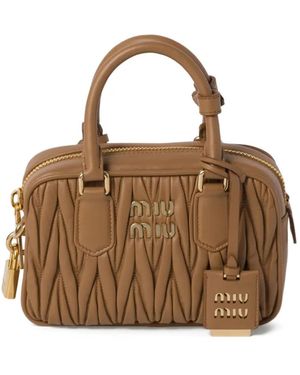 Miu Miu Arcadie Matelassé Leather Tote Bag - Brown