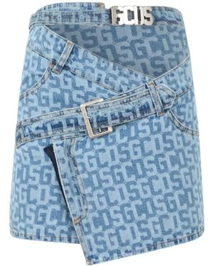 Gcds Monogram Denim Skirt - Blue