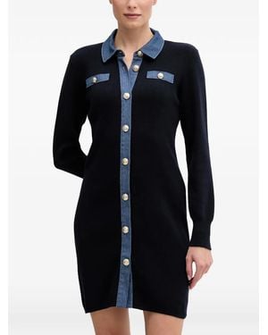 Morgan Denim-Panel Button-Up Mini Dress - Blue