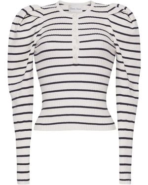 Cara Cara Puff-Sleeve Striped Top - White
