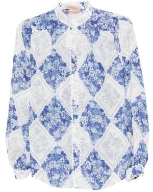 Twinset Floral-Print Long-Sleeve Shirt - Blue
