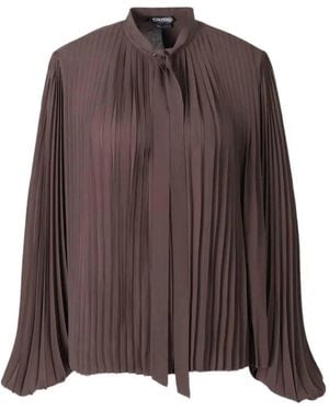 Tom Ford Pleated Bow-Detail Shirt - Brown