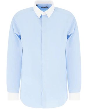 Tom Ford Contrast-Collar Concealed-Front Shirt - Blue