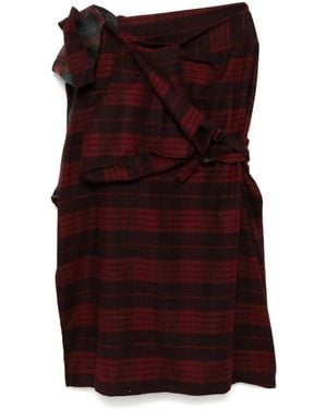 Yohji Yamamoto Falda asimétrica a cuadros - Rojo