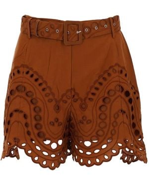 Charo Ruiz Shorts Dune Con Bordado Inglés - Marrón