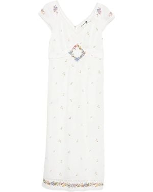 RIXO London Carey Embroidered-Floral Midi Dress - White