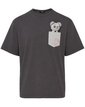 we11done Teddy-Motif Chest-Pocket T-Shirt - Grey