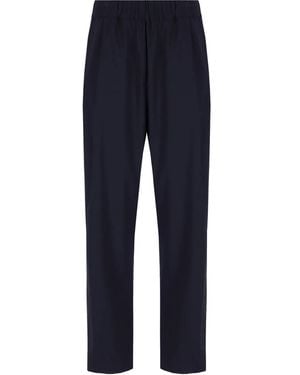 Laneus Virgin Wool Wide-Leg Pants - Blue
