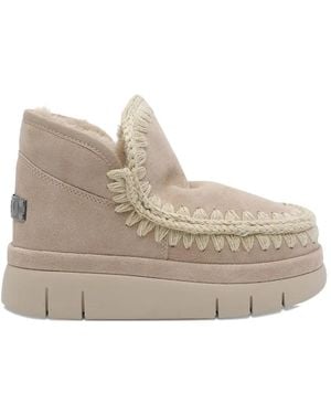 Mou Lettering-Logo Suede Boots - Neutre