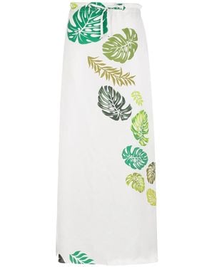 Amir Slama Palm Leaf Print Midi Skirt - Blue