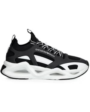 EA7 Mesh-Panelled Logo-Print Trainers - Black