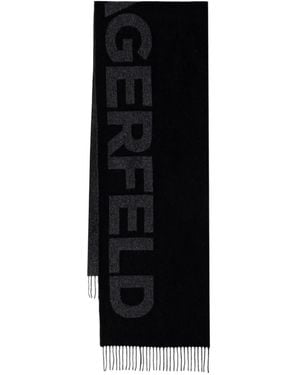 KARL LAGERFELD Logo-Intarsia Fringed Scarf - Black