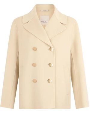 Max Mara Wool Double-Breasted Coat - Natural