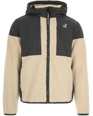 K-Way Hooded Fleece-Paneled Jacket - Black