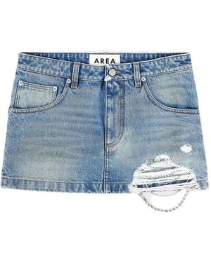 Area Crystal-Embellished Frayed Denim Mini Skirt - Blue