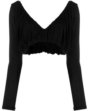 Saint Laurent Gathered Jersey Cropped Top - Black