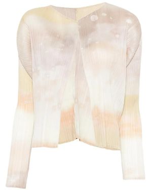 Pleats Please Issey Miyake Plissé-Effect Abstract-Print Cardigan - White
