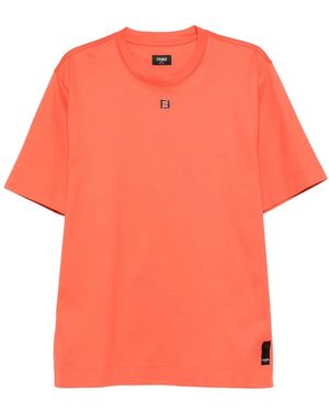 Fendi Camiseta de algodón con placa del logo - Naranja
