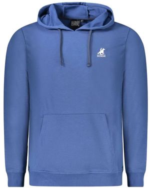 U.S. Grand Logo-Print Kangaroo-Pocket Cotton Hoodie - Blue