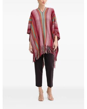 Missoni Chevron Fringed Poncho - Red