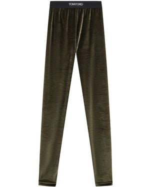 Tom Ford Logo-Waistband Velvet Leggings - Green