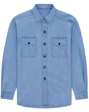 Fortela Chest-Pockets Chambray Overshirt - Blue