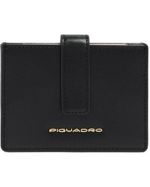 Piquadro Patricia Logo-Plaque Accordion Cardholder - Black