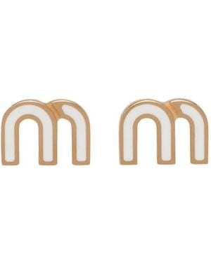 Miu Miu Logo-Plaque Stud Earrings - White