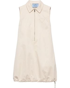 Prada Half-Zip Drawstring-Hem Mini Dress - Natural
