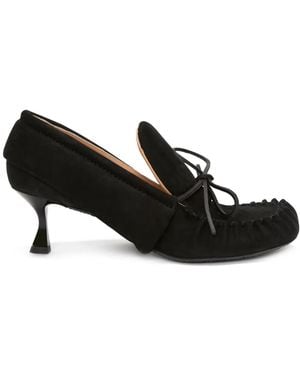 JW Anderson Suede Bow-Detail Heeled Loafers - Black