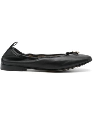 Giorgio Armani Debossed Logo Leather Ballerina Shoes - Black