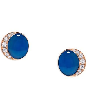 David Morris Runde 18Kt Fortuna Rotgoldohrringe Mit Diamanten - Blau
