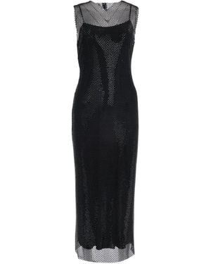 Alberta Ferretti Mesh-Paneled Midi Dress - Black