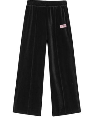 Ganni Gerade Hose mit Velours-Einsätzen - Schwarz