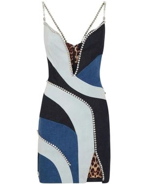 Philipp Plein Denim-Patchwork Mini Dress - Blue