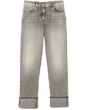 Twinset Cuffed-Hemline Logo-Patch Denim Jeans - Gray