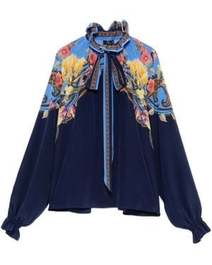 Etro Floral-Print Ruffled-Collar Blouse - Blue