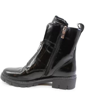 Ara Patent-Finish Zip-Front Ankle Boots - Black